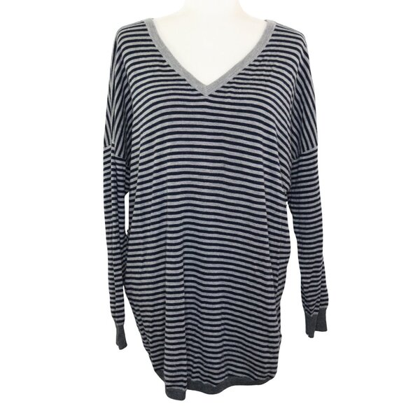 Joie Sweater Black Gray Striped V-Neck Pullover Lightweight Soft - Picture 1 of 10